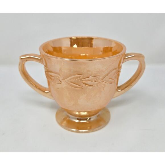 Vintage Anchor Hocking Fire King Peach Luster Laurel Leaf Cream & 2 Open Sugar - Picture 7 of 16